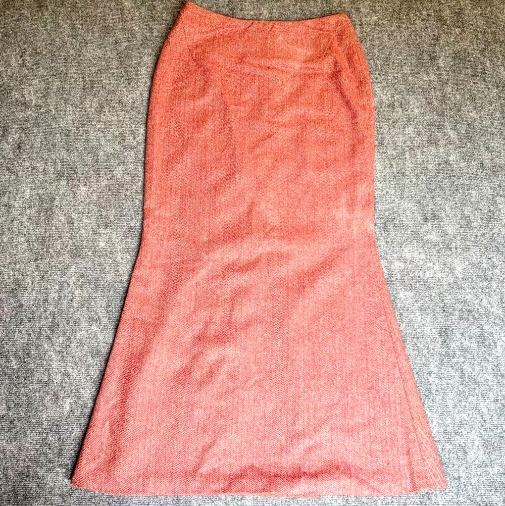 Vintage 90s NYC Designer Liz Williams Wool Herringbone Maxi Mermaid Skirt 6 Red